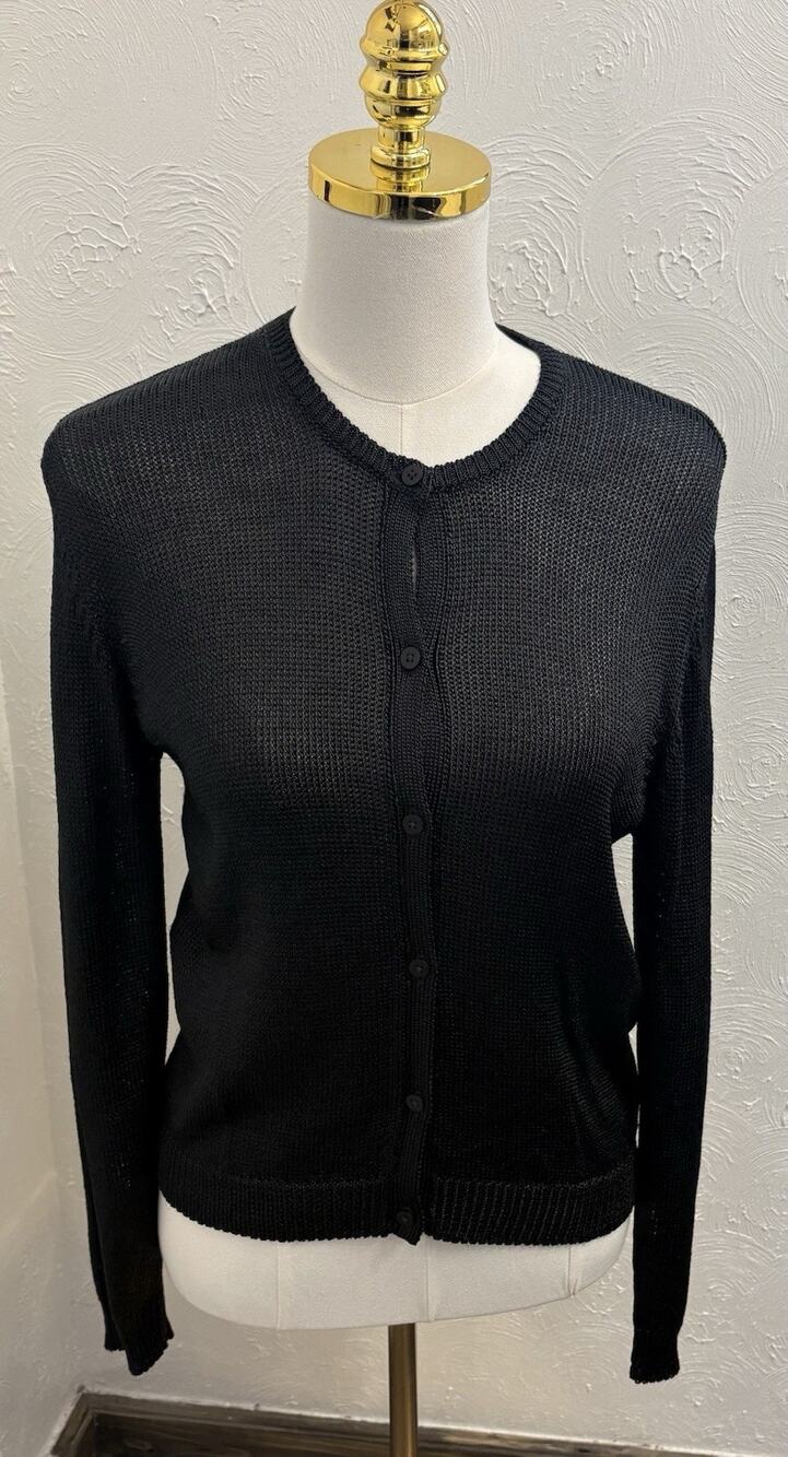 Vintage Banana Republic Open Knit Full Button Cardigan Women’s Small Black 90s